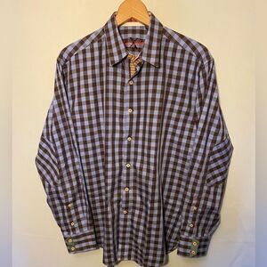 Mens Robert Graham X Plaid Purple Long Sleeve Shirt Size Large EUC Flip Cuff.